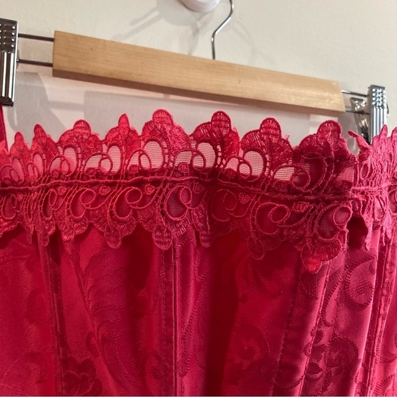 FREDERICK’S OF HOLLYWOOD Sz 34 Fuchsia Pink Lace Brocade Boning Lace Up  Bustier - Picture 4 of 13
